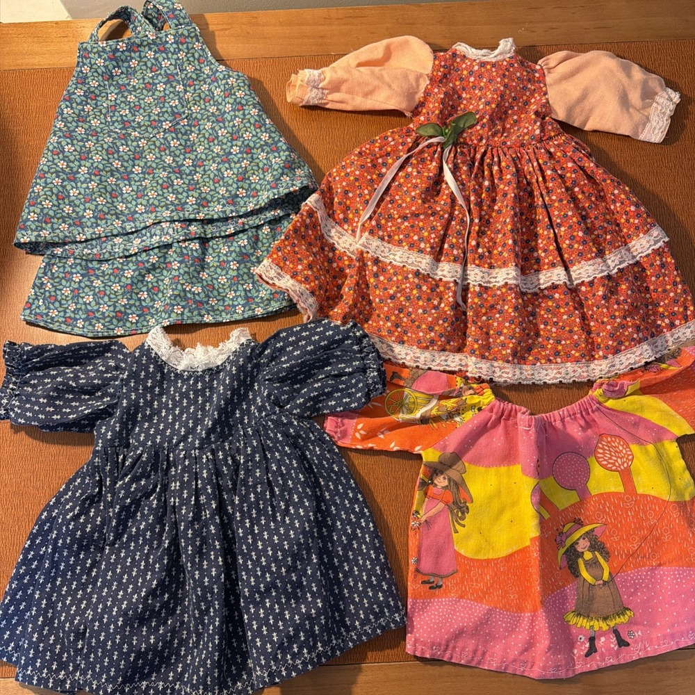 Vtg 1970's Doll Clothing Prairie Dresses & Holly Hobbie Fabric